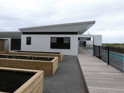 Side view with raised beds and pool | Builders in New Plymouth