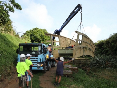 Craning the bridge into place | Builders Taranaki